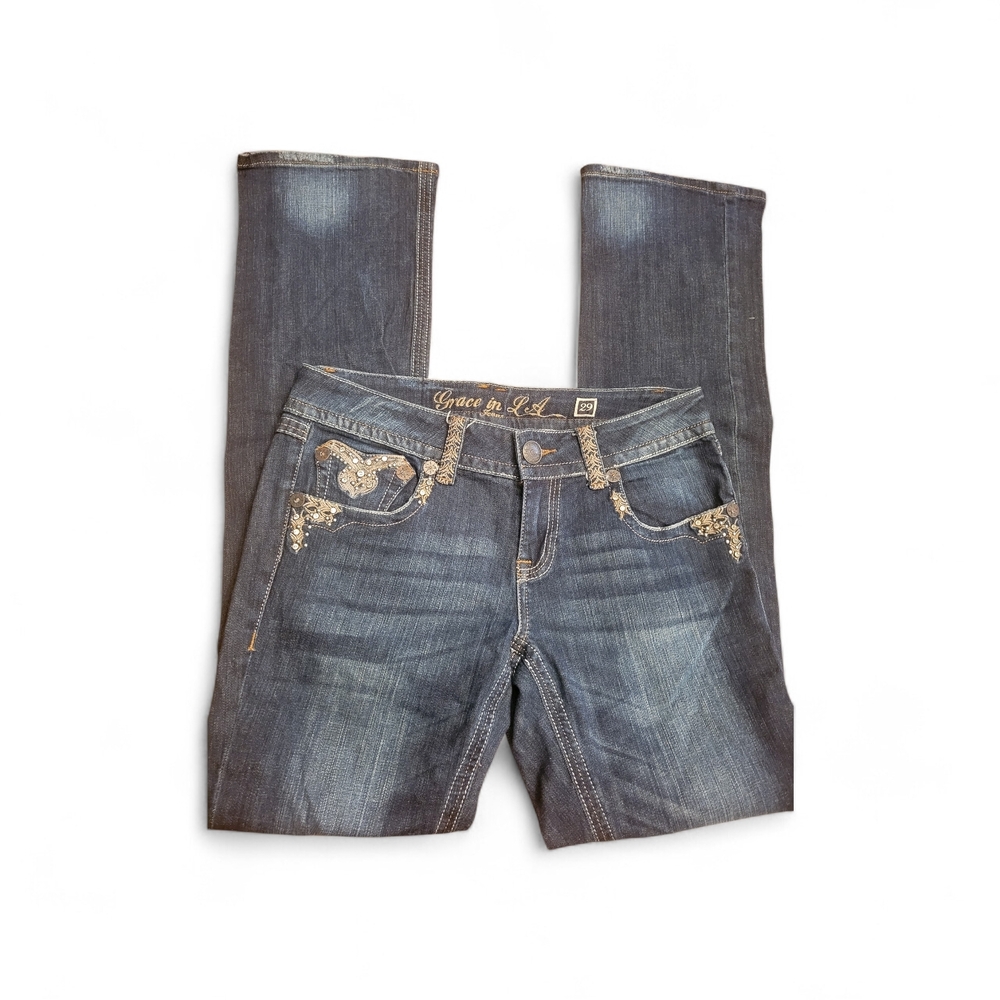 Grace in LA Dark Blue Demine Jeans with Crystal Embellishments